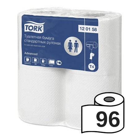 Туалетная бумага в рулонах 23 м, 2 слоя, 96 рулонов, Tork T4