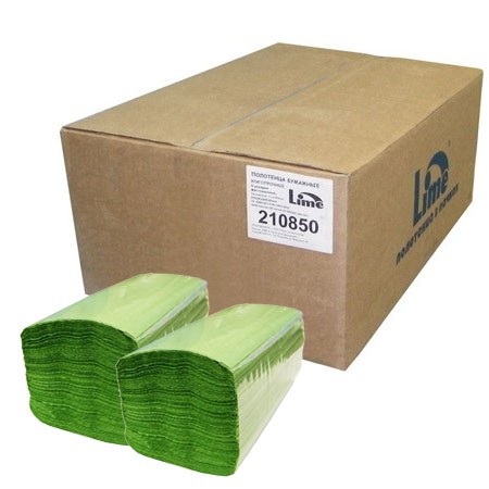 Листовые бумажные полотенца Lime, V, 250 л, 1 сл, зеленые